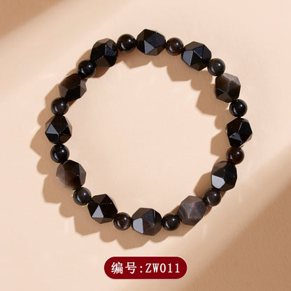 Natural Silver Obsidian Irregular Faceted Single Circle Bracelet | Mystical Protection & Elegance