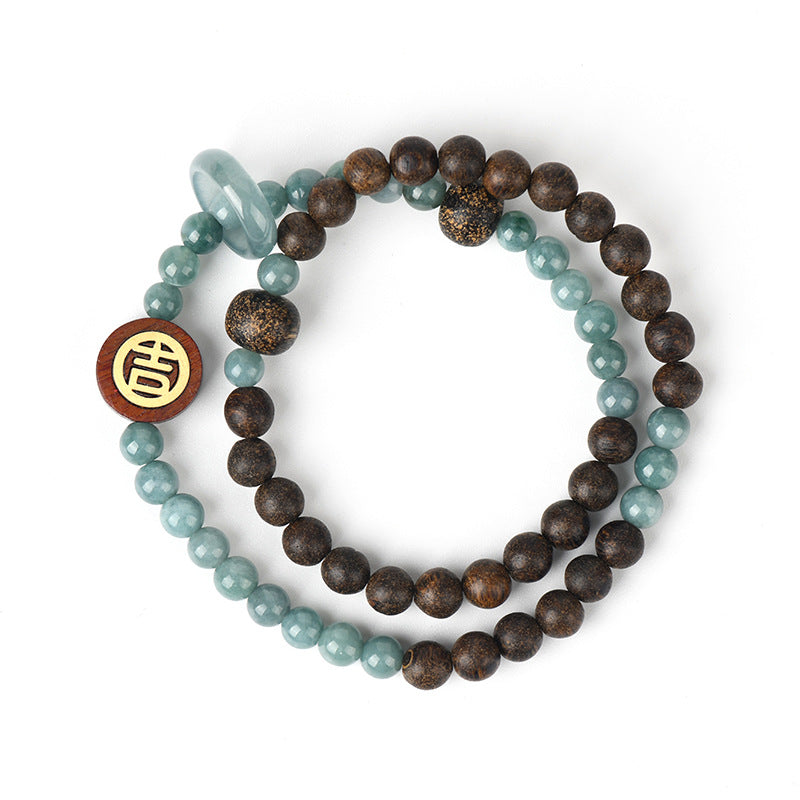 Agarwood Blue Jade Double Circle Bracelet | Zen Meditation & Wealth Attraction Charm