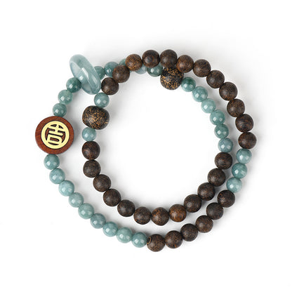Agarwood Blue Jade Double Circle Bracelet | Zen Meditation & Wealth Attraction Charm