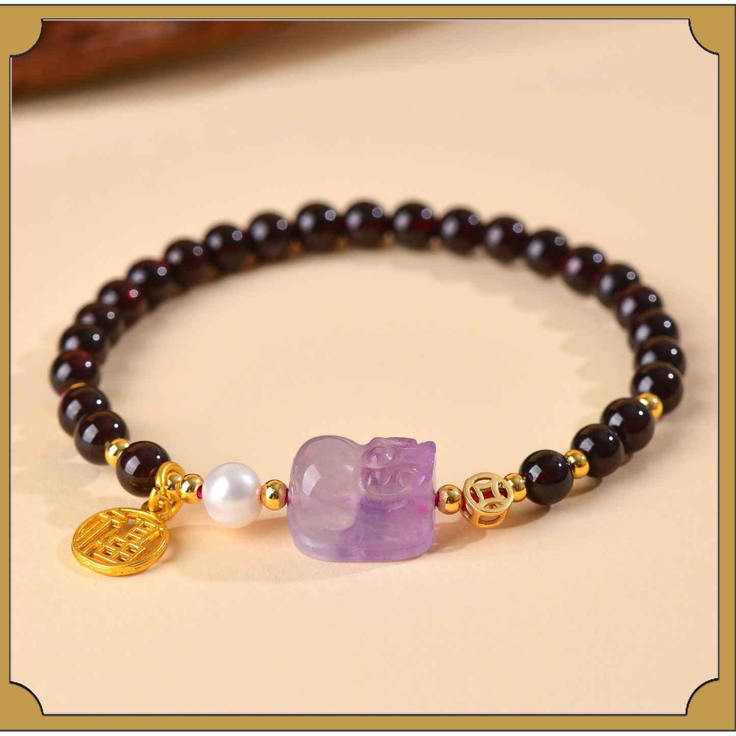 Natural Garnet Strawberry Crystal Pixiu Bracelet - Lucky Charm for Wealth and Protection