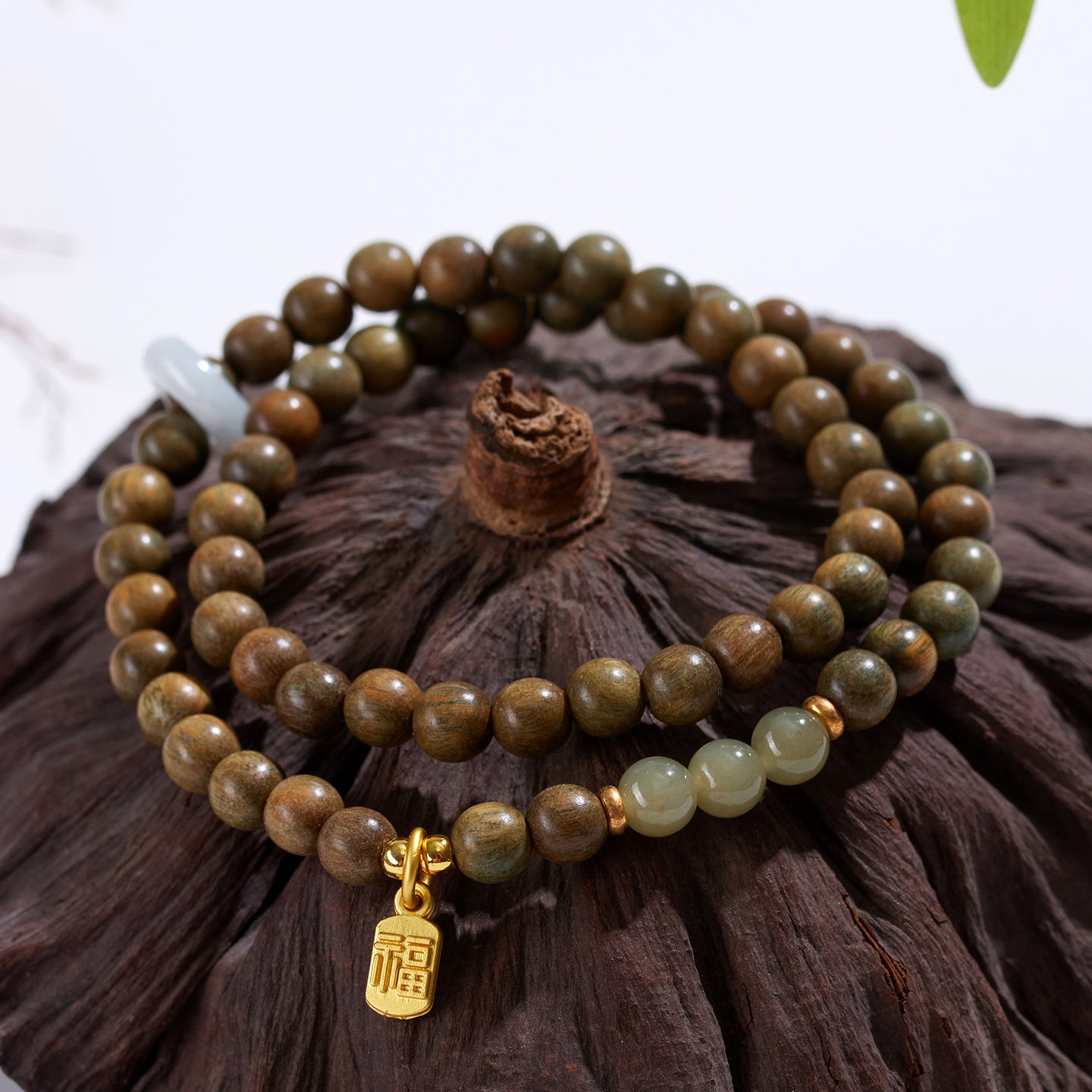 Natural Green Sandalwood Hetian Jade Double Circle Bracelet - Zen Harmony Buddhist Beads