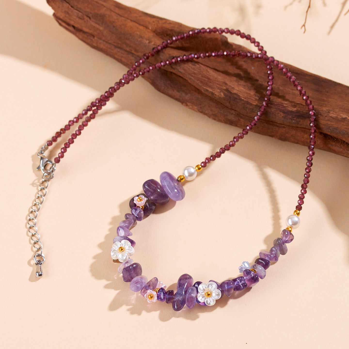 Natural Garnet Amethyst Crushed Stone Multi-Circle Adjustable Bracelet Necklace | Spiritual Protection & Wealth Attraction