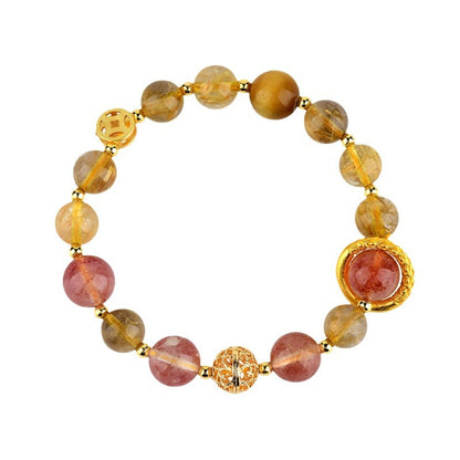 Natural Yellow Rutilated Strawberry Quartz Taurus Crystal Bracelet for Women