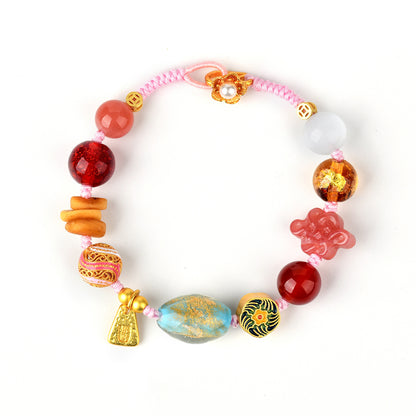 Twelve Treasures Glazed Agate Bracelet | Spiritual Protection & Wealth Amulet for Women