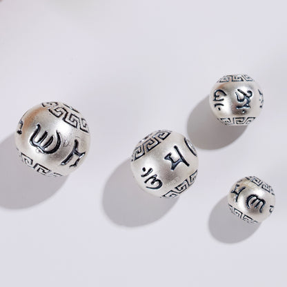 999 Pure Silver Six-Word Mantra Lucky Bead Bracelet & Necklace Spacer Beads