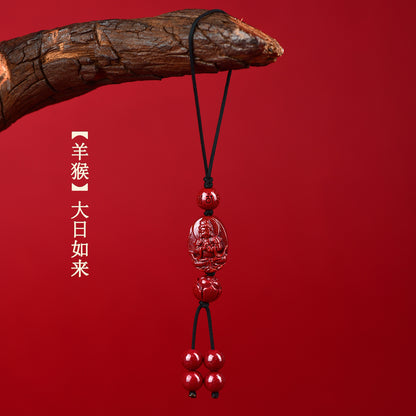 Natural Purple Gold Cinnabar Zodiac Buddha Phone Chain - Divine Protection & Fortune Attraction