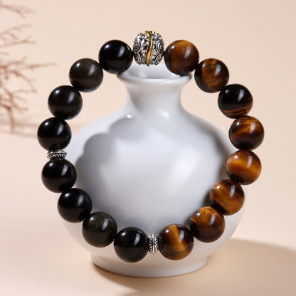 Natural Gold Obsidian & Tiger Eye Bracelet | Wealth Protection Couple's Energy Stone Jewelry