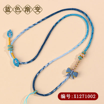 Butterfly Knot Golden Cord Jade Pendant Necklace - Handwoven DIY Charm for Eternal Harmony