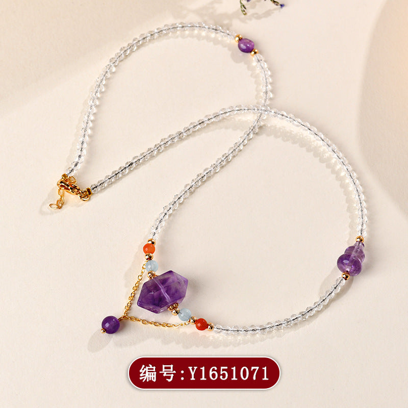 Natural White Crystal Amethyst Fortune Luck Collarbone Necklace | Spiritual Energy Jewelry