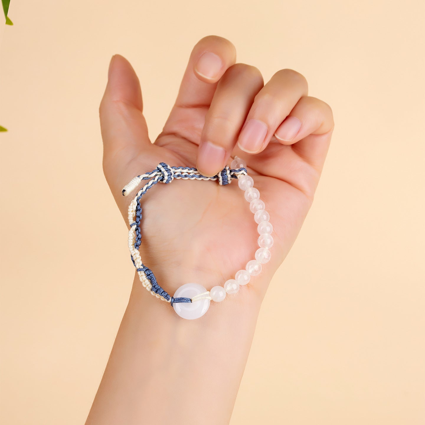 White Chalcedony Peace Buckle Handmade Woven Bracelet | Harmony Purity Chinese Style Charm