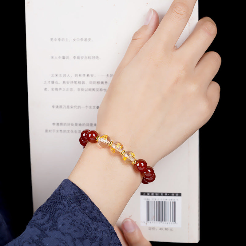 Red Agate Obsidian White Crystal Zodiac Bracelet | Three-in-One Six-in-One Lucky Bead Unisex Spiritual Jewelry
