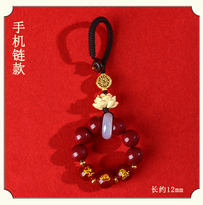 Natural Purple Gold Cinnabar Zodiac Three-in-One Keychain Pendant for Luck and Protection