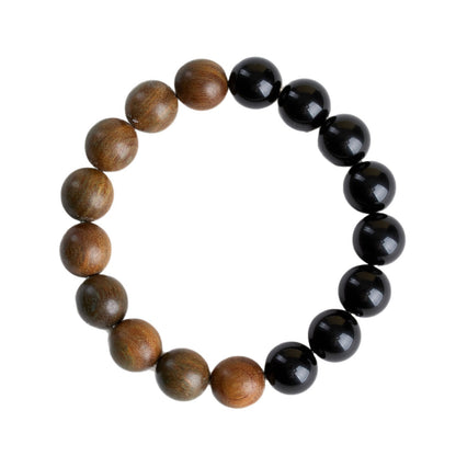 Natural Obsidian Sandalwood Bracelet - Zen Fortune Beads for Harmony & Wealth