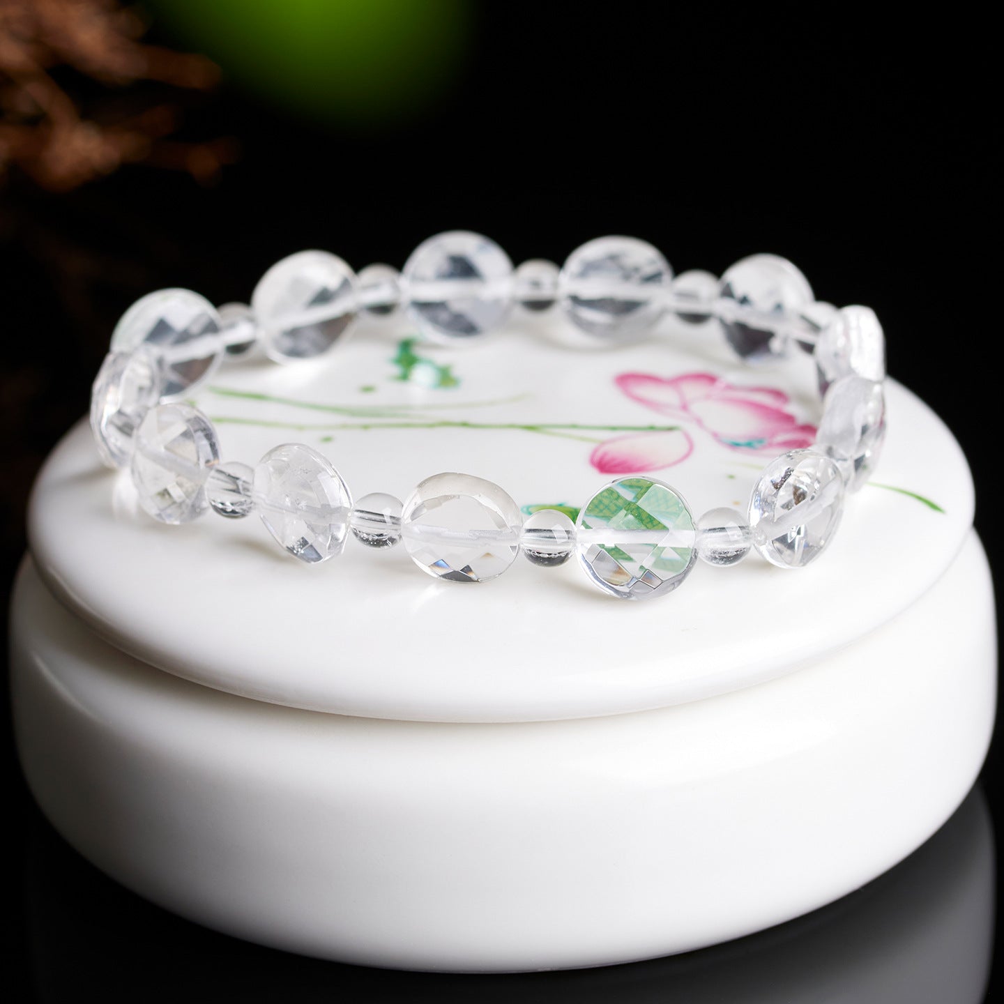 Natural White Crystal Faceted Bracelet | Spiritual Clarity & Positive Energy Enhancer