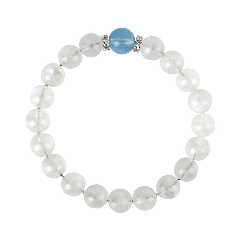 Natural Blue Moonstone Aquamarine Crystal Bracelet - Harmony Protection & Elegant Energy