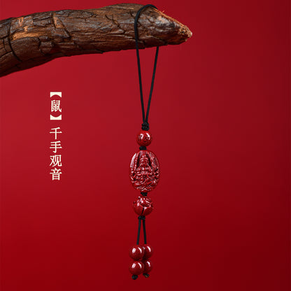 Natural Purple Gold Cinnabar Zodiac Buddha Phone Chain - Divine Protection & Fortune Attraction