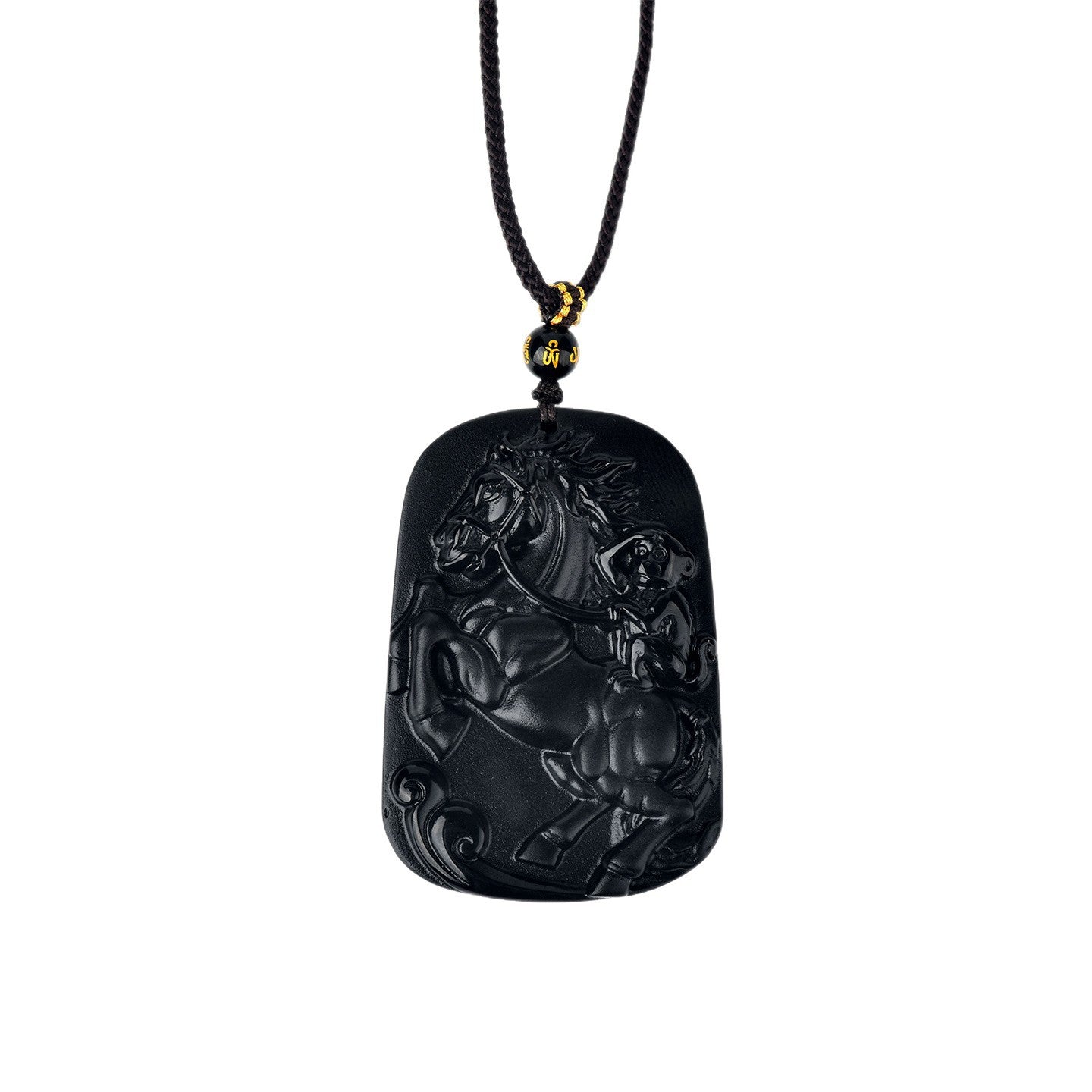 Natural Obsidian Horse Ascends to Marquis Pendant - Career Luck Amulet for Men & Women