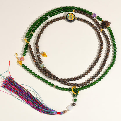 Agarwood Jade Multi-Use Crossbody Chain | Zen Buddhist Bead Necklace for Peace and Prosperity