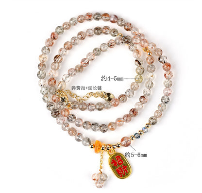 Natural Crystal Black Gold Three-Circle Bracelet & Necklace | Spiritual Protection & Elegance