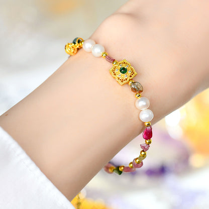 Natural Crystal Tourmaline Irregular Pearl Bracelet - Wealth Attracting Women's Spiritual Jewelry