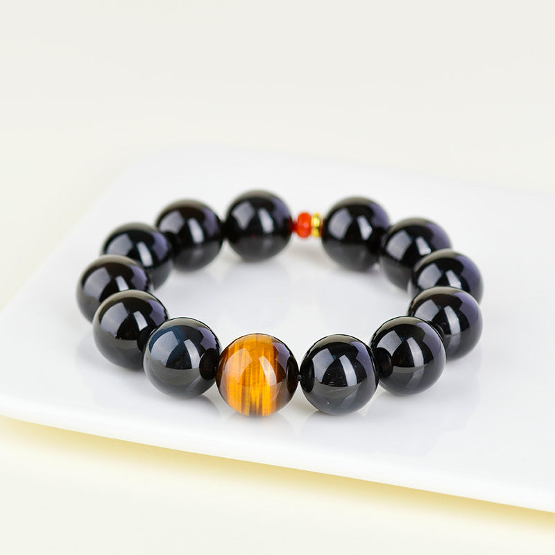 Ice Rainbow Eye Obsidian Bracelet with Yellow Tiger Eye and Southern Red Agate | Spiritual Protection & Wealth Attraction