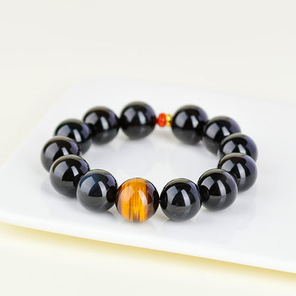 Ice Rainbow Eye Obsidian Bracelet with Yellow Tiger Eye and Southern Red Agate | Spiritual Protection & Wealth Attraction