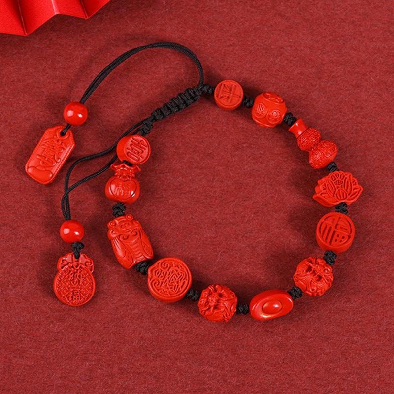 Natural High Content Cinnabar Imperial Red Sand Multi-Treasure Single Circle Bracelet for Zodiac Year