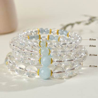 Natural Crystal Energy Bracelet with White Crystal, Obsidian, Strawberry Quartz, and Aquamarine | Spiritual Harmony & Protection