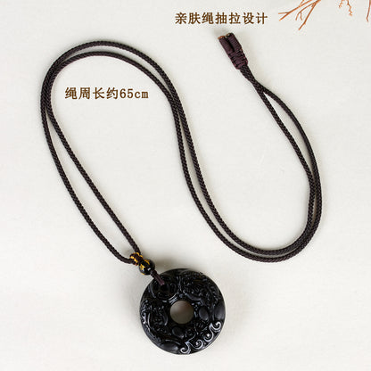Natural Black Ice Obsidian Double Pixiu Pendant Necklace - Wealth & Protection Talisman