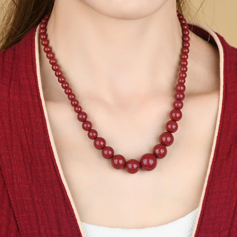 Natural High Content Cinnabar Round Bead Necklace - Purple Gold Sand Tower Chain for Protection