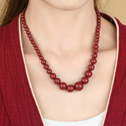 Natural High Content Cinnabar Round Bead Necklace - Purple Gold Sand Tower Chain for Protection