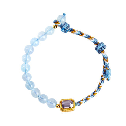 Natural Aquamarine Crystal Handmade Braided Bracelet | Chinese Style Spiritual Protection Jewelry