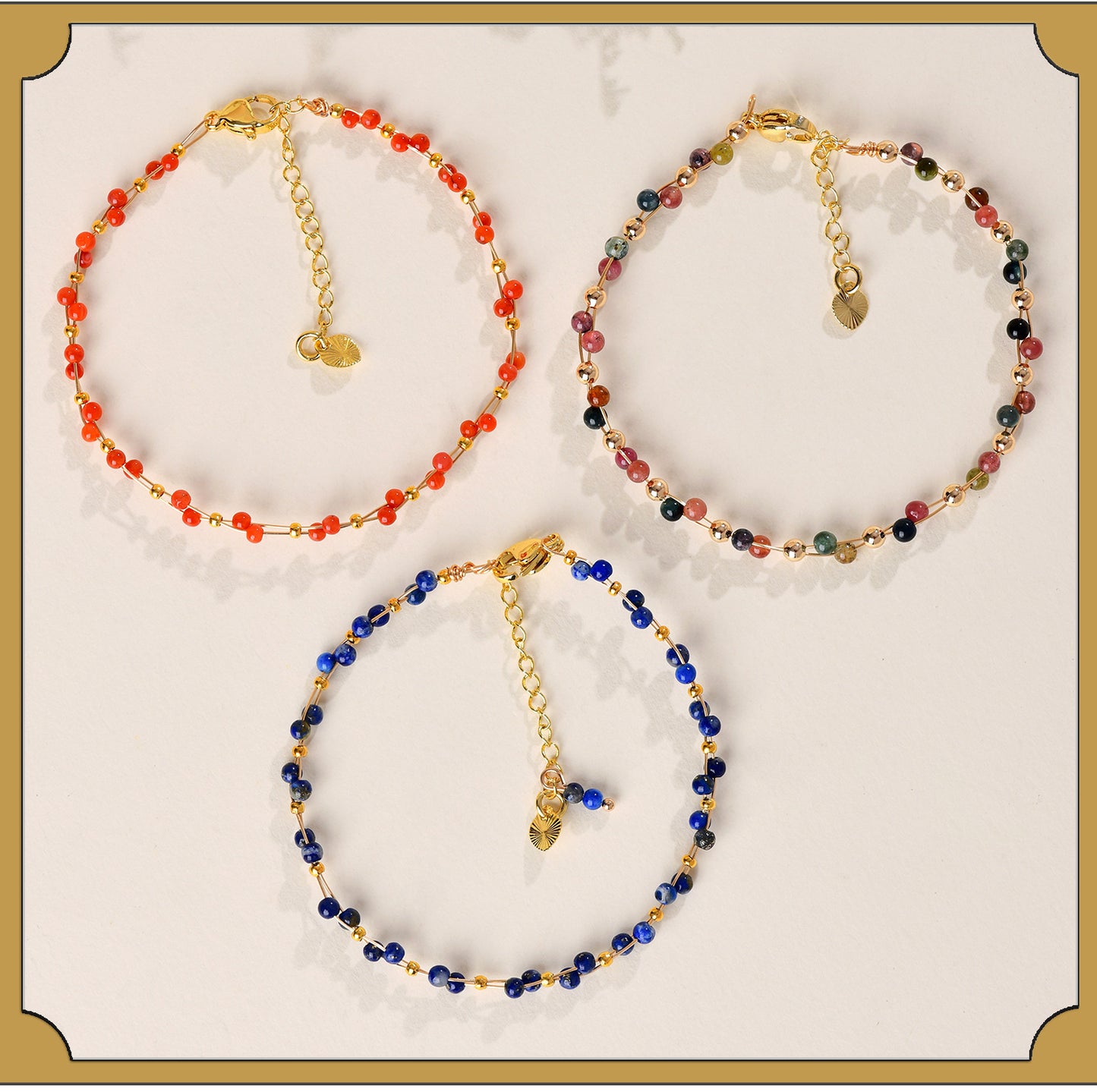 Natural Crystal Lapis Lazuli Tourmaline Red Agate Silk Wrapped Bracelet for Petite Women