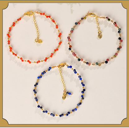 Natural Crystal Lapis Lazuli Tourmaline Red Agate Silk Wrapped Bracelet for Petite Women