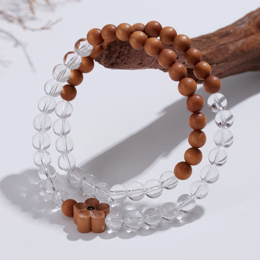 Natural White Crystal Sandalwood Double Circle Bracelet | Zen Harmony & Spiritual Elegance