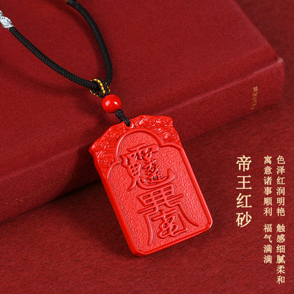 Imperial Red Natural Cinnabar General Wu Sui Pendant - Red Zodiac Year Guardian Talisman