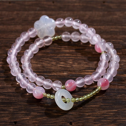 Ice Pink Crystal Peridot Rose Quartz Double Circle Love Bracelet for Women