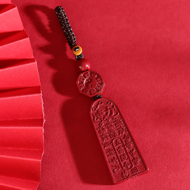 Five Thunder Command Cinnabar Keychain - Natural Talisman for Protection & Fortune