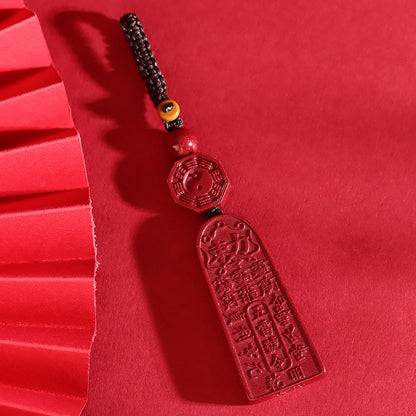 Five Thunder Command Cinnabar Keychain - Natural Talisman for Protection & Fortune