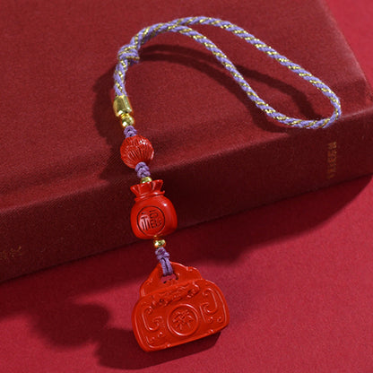 Natural Cinnabar Auspicious Lock Pendant - Lucky Charm Keychain for Wealth and Protection