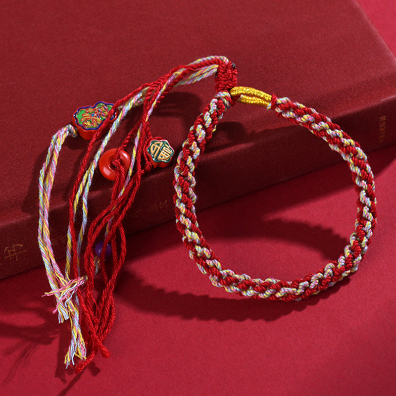 Imperial Red Sand Wealth Gourd Bracelet | Tibetan Style DIY Handwoven for Prosperity & Protection