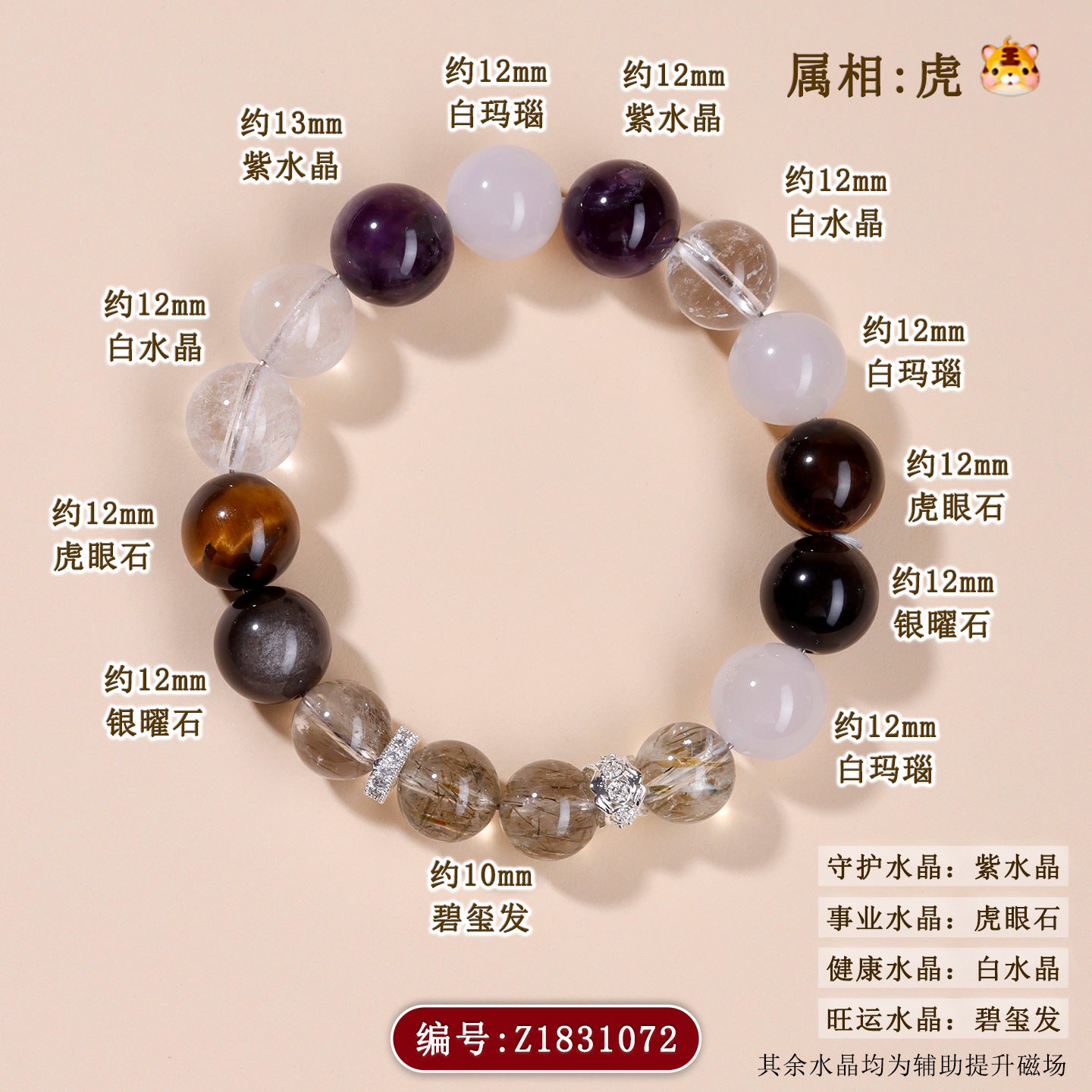Twelve Zodiac Natural Crystal Multi-Gem Bracelet – Mystical Fortune & Spiritual Harmony Charm