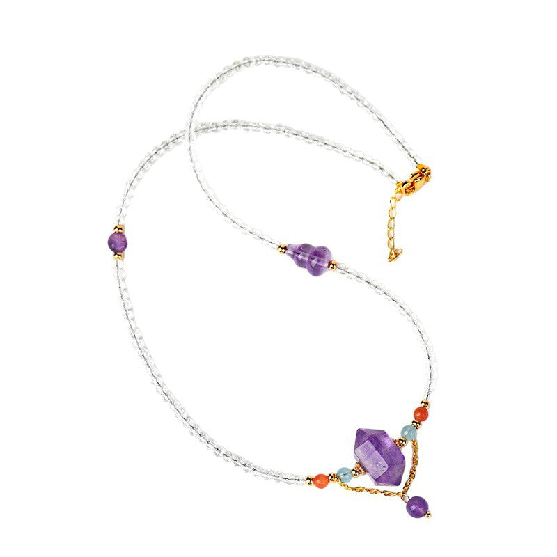 Natural White Crystal Amethyst Fortune Luck Collarbone Necklace | Spiritual Energy Jewelry
