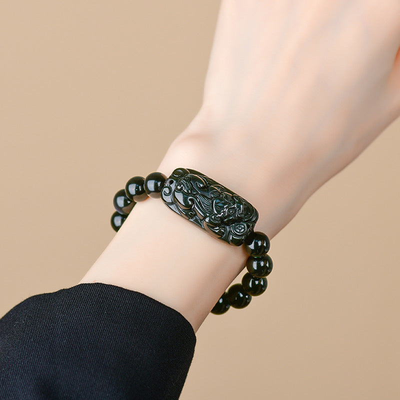 Natural Rainbow Eye Obsidian Pixiu Bracelet - Wealth and Protection Talisman for Couples
