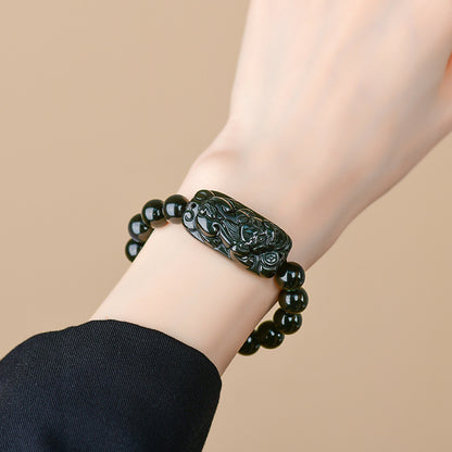 Natural Rainbow Eye Obsidian Pixiu Bracelet - Wealth and Protection Talisman for Couples