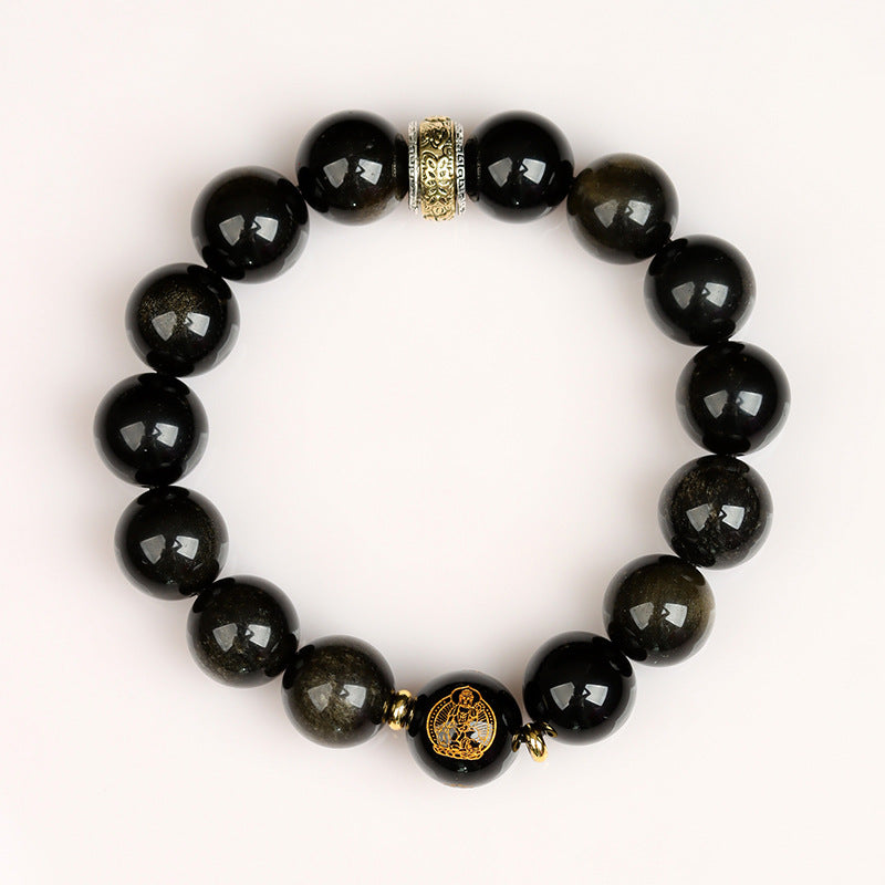 Obsidian Zodiac Buddha Six-Word Mantra Bracelet - Spiritual Protection Customizable Unisex Charm