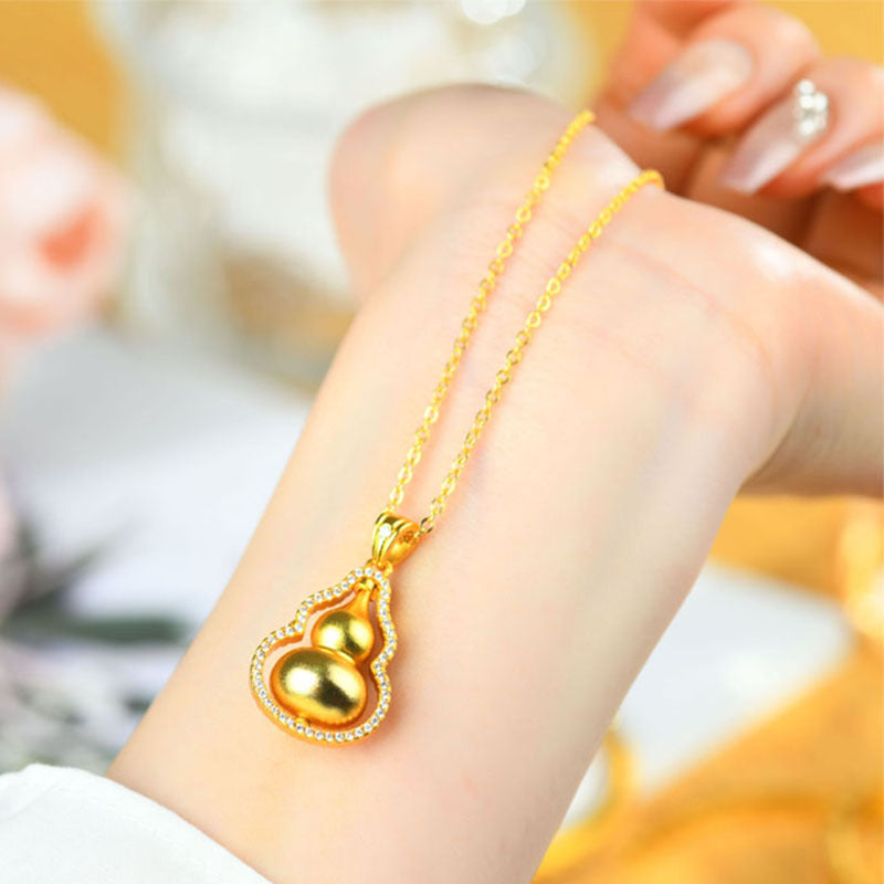 Golden Rotating Gourd Pendant Necklace - Wealth & Fortune Chinese Style Jewelry
