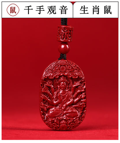 Natural Purple Gold Cinnabar Zodiac Buddha Guardian Deities Necklace Pendant | Spiritual Protection & Fortune