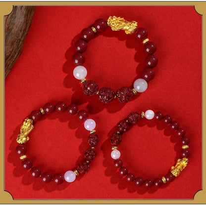 Natural Purple Gold Cinnabar Zodiac Pixiu Bracelet | Wealth Attraction & Protection Talisman