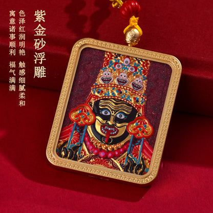 Purple Gold Cinnabar Thangka Pendant Necklace - Tibetan Spiritual Amulet for Protection